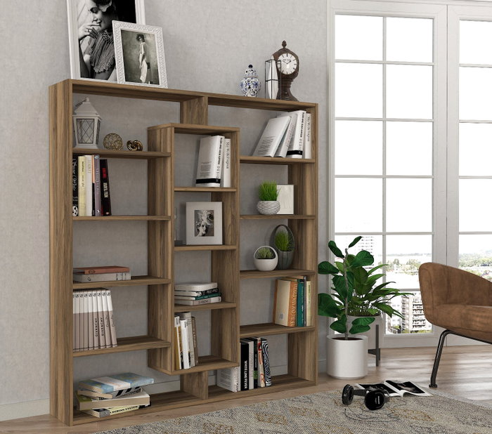 Hanah Home Estantería Escandinava Walnut, Tablero de Partículas Melamina, Nogal, 125x135.7x22cm